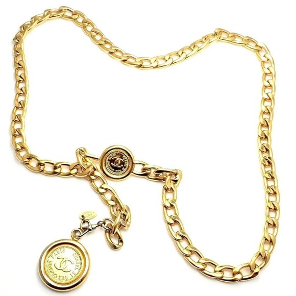 Amazing Authentic Chanel Gold Tone Draped Clasp Belt Necklace 34" - Picture 2 of 6
